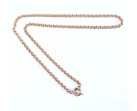 14 kt. Gouden collier, opgebouwd uit een jasseron schakel waaraan een brede veerring. netto 52,2 gr., l. 72 cm [1] 14 k. gold