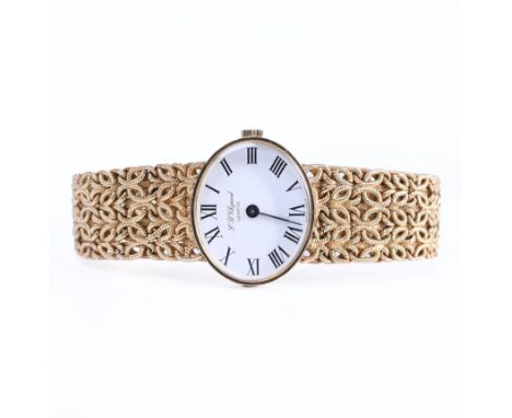 L.U. Chopard, 18 kt. gouden mechanisch dames polshorloge. Aan een fantasie schakel band opgebouwd uit getorst draad. De band 