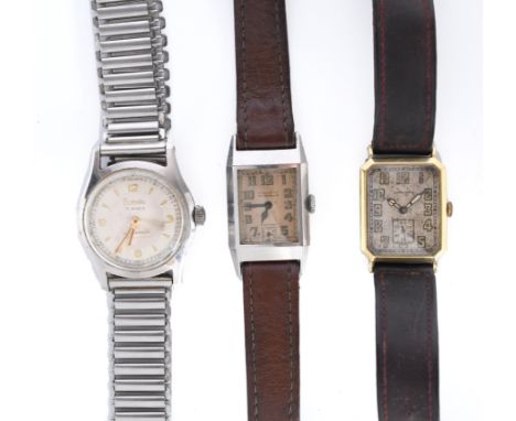 Longines, 14 kt. mechanisch herenpolshorloge, Art Deco. Met gravure aan de achterzijde "W.M. W. Mengelberg Amsterdam. Oorspro