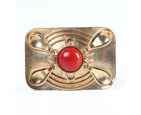 Willi Stoll (1907 - 1989), 14 kt. gouden broche, jaren' 20 - 30. Ontworpen in de vorm van een rechthoek, het oppervlak gehame