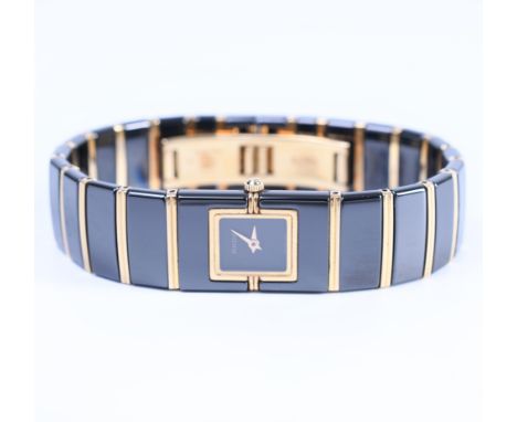 Rado, staal en zwart keramiek damespolshorloge, quartz. Model Diastar. Met doublé tussenschakels en sluiting. Met garantie bo