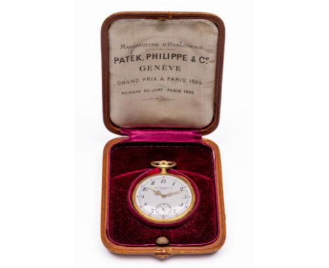 Patek Philippe, 18 kt. gouden zakhorloge, ca. 1905-1910. Uurwerk met balansgang, opwinding en gelijkzetting via kroon. Genumm