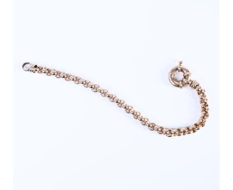 14 kt. Gouden armband, opgebouwd uit een jasseron schakel waaraan een brede veerring. netto 19,1 gr., l. 19 cm [1] 14 k. gold