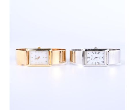 Bouchard, twee 14 kt. gouden dames polshorloges, quartz. De geelgouden met parelmoeren wijzerplaat zonder wijzers, de witgoud
