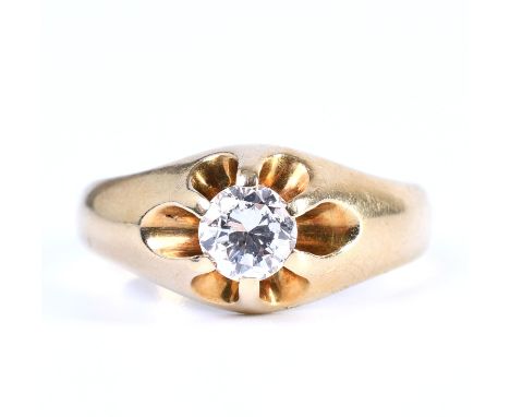 14 kt. Gouden solitair ring, model gypsy ring, bezet met een briljant geslepen diamant van ca. 0.60 ct.  ringmt. 6,4 gr., rin