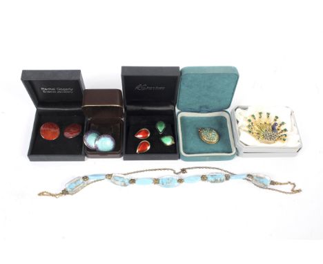 An assortment of vintage costume jewellery. To included silver enamel earnings stamped 925 &amp; sterling, also a gilt pendan