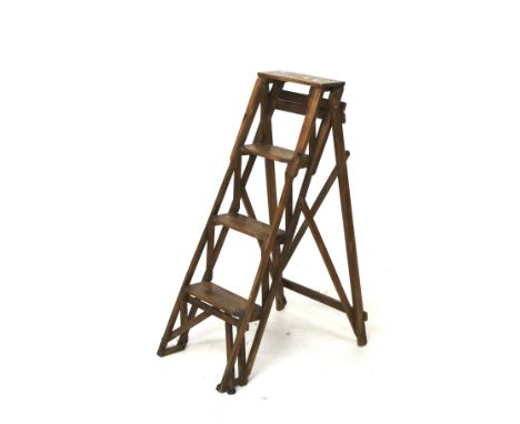 A vintage pair of wooden folding step ladders. Three steps, 110cm high