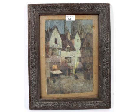 After Ernest Uden, an early 20th century coloured lithograph with a street scene. Framed, 19.5cm x 30cm exc. frame