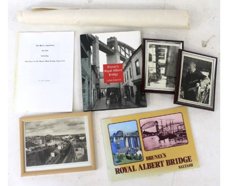Vintage Brunel's Royal Albert Bridge, Saltash related items. Including books, photographs and a technical diagram from the si