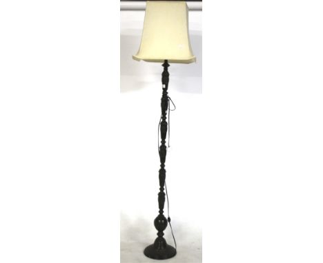 A contemporary floor lamp. Cast metal unscrewable sectional base with white shade, H172cm. 