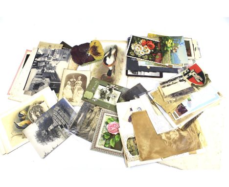 An assortment of 19th century and later prints, engravings and photographs. Including a Henry Irving poster designed by Fred 