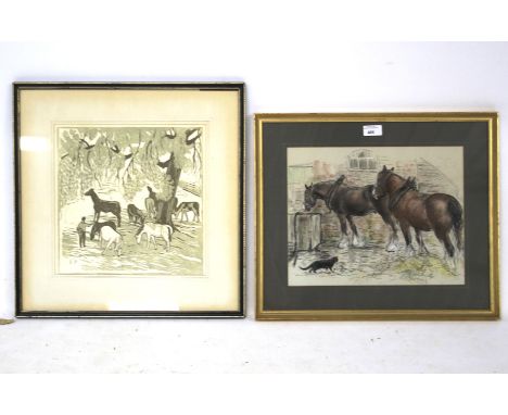 Pair of Nora Howasth sketches of horses Condition Report: The picture on the right is an original sketch, 36cm x 28.5cm, excl