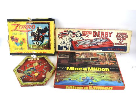 Four vintage family games. Including Walt Disney's 'Zorro Race Game', Chad Valley, etc.