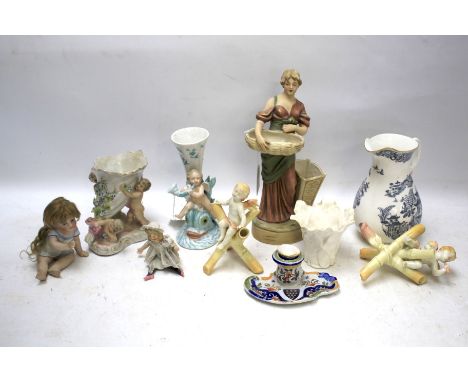 19th century ceramics Royal Duc figurine, Worcester jug, etc.