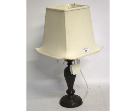 Table lamp. Cast brass base with white shade, H50cm. 