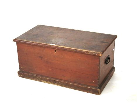 A vintage stained pine trunk tool box. L85cm x D45cm x H41cm