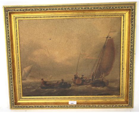 A glazed print depicting a fishing scene. In frame H53cm x W63cm.