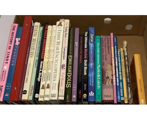 A collection of books relating to dolls including Barbie, Sasha, Sindy, Teddy bears, collecting, history etc.