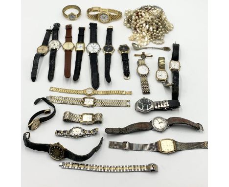 A collection of vintage and other watches along with a small collection of costume jewellery etc.