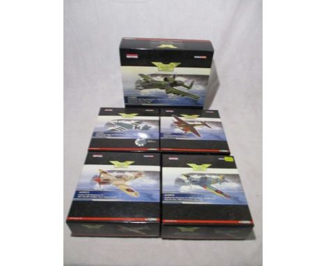 A collection of five boxed Corgi limited edition die-cast WW2 planes including Fairchild A-10A Thunderbolt II (AA38002), Spit