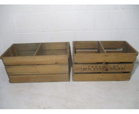 Two vintage crates with advertisements, one A/F