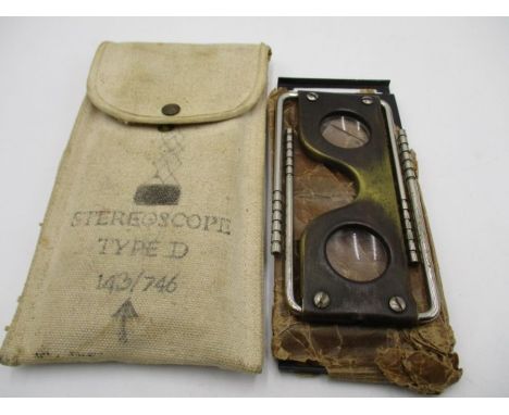 A WWII Type D Stereoscope in canvas case, broad arrow marked