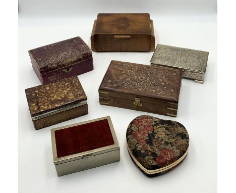 A collection of vintage wooden and other jewellery boxes including one named for the R.M.S Aquitania 