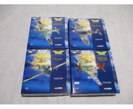 A collection of four boxed limited edition Corgi Aviation Archive die-cast model planes including Supermarine Spitfire MkV "D