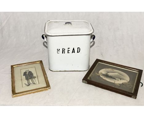 An enamel bread bread along with an Japanese picture of Mount Fuji and one other 