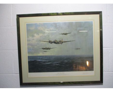 A framed limited edition print entitled "The First Blow"  signed by the artist Gerald Coulson &amp; Flight Lieutenant George 