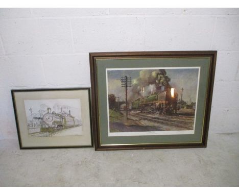 A framed print limited edition print entitled "Evening Star" by Terence Cuneo, along with another railway picture.