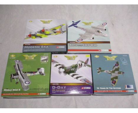 A collection of five boxed limited edition Corgi Aviation Archive die-cast model planes (1:72 scale) including a Birth of The