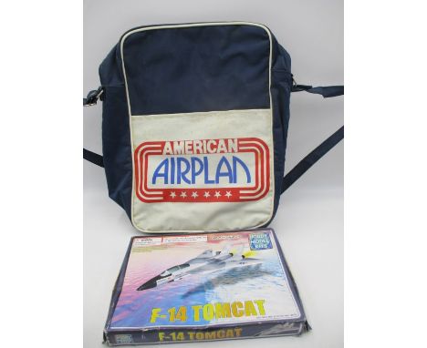A vintage  American Airplan travel bag, plus a Hobby Model kit of a F-14 Tomcat