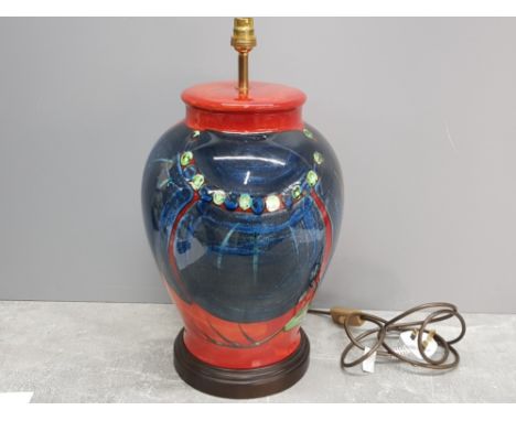 Poole pottery table lamp, Himalayan poppy, H50cm