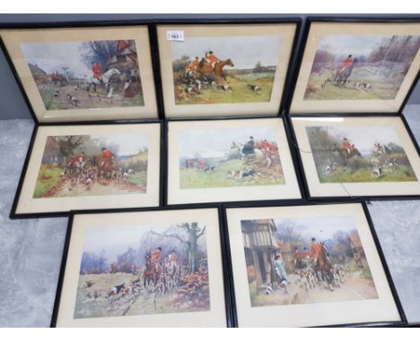 Good set of 8 framed fox hunting prints