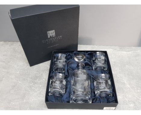 Gleneagles of Edinburgh crystal 5 piece set includes 4 whisky tumblers and glass decanter with stopper, all nicely etched, ex