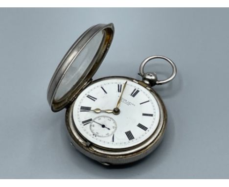 Gents silver hallmarked open faced pocket watch English lever W.T.Story Halifax