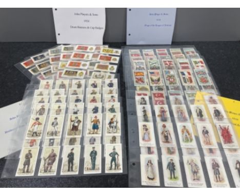 Cigarette cards by John player x4 complete sets 1939 uniforms of the army 1924 drum banners 1928 flags and 1916 past &amp; pr