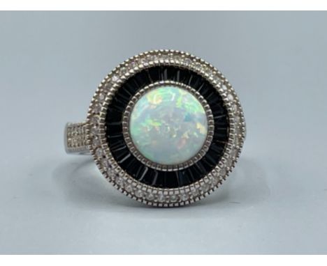 Silver CZ and opal dress ring 7.8g size R