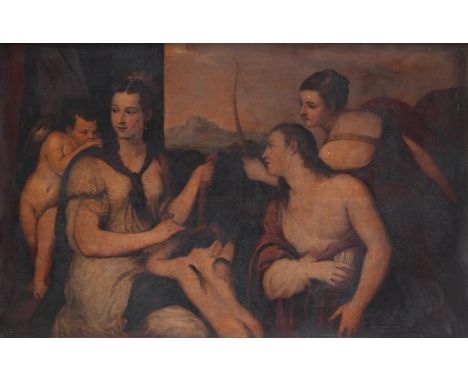 AFTER TIZIANO VECELLIO, CALLED TITIAN  THE EDUCATION OF CUPID  Oil on canvas 120 x 193cm (47 x 75 in.)  After the painting in