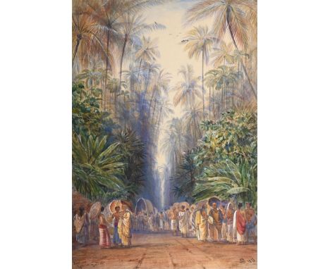 EDWARD LEAR (BRITISH 1812 - 1888) ON THE ROAD TO GALLE, CEYLON Watercolour, pencil and gum arabic, heightened with white Sign