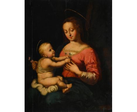MANNER OF RAFFAELLO SANZIO, CALLED RAPHAEL MADONNA AND CHILD Oil on panel 74.5 x 59.3cm (29¼ x 23¼ in.) Unframed 