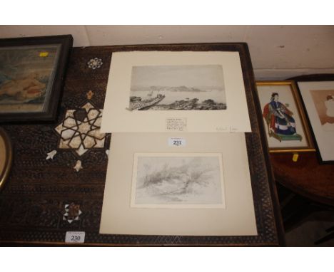 After George Edward Herring, unframed pencil sketch bearing label verso; and after Nathaniel Grogan "North Queens Ferry" ink 