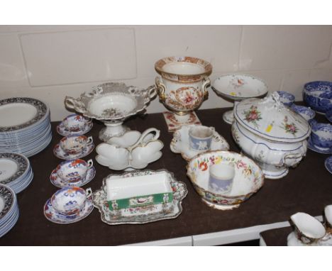 A collection of 19th Century and later ceramics including Campana shaped urn, a gilt decorated hors d'oeuvres dish , various 
