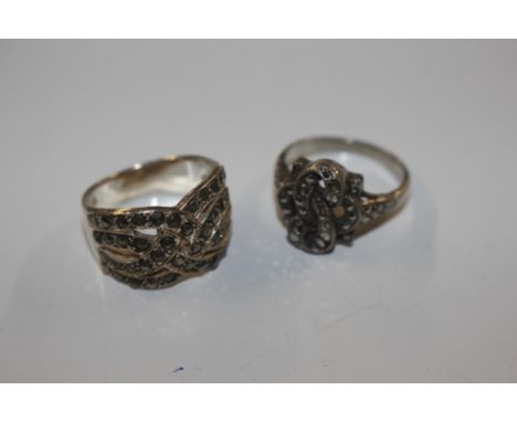 Two vintage Sterling silver and marcasite set rings, Size "M"