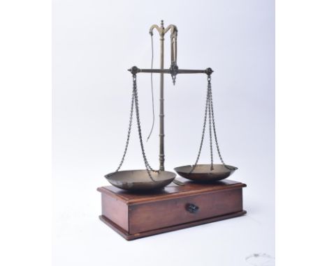 Stevens &amp; Sons - a pair of 19th Century Victorian brass postal weighing scales. The scales with two suspended brass dishe