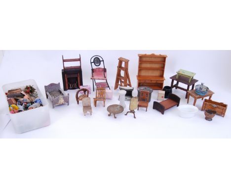 DOLLS HOUSE FURNITURE: A charming selection of mostly Victorian / Edwardian dolls house furniture. Various scales, and variou