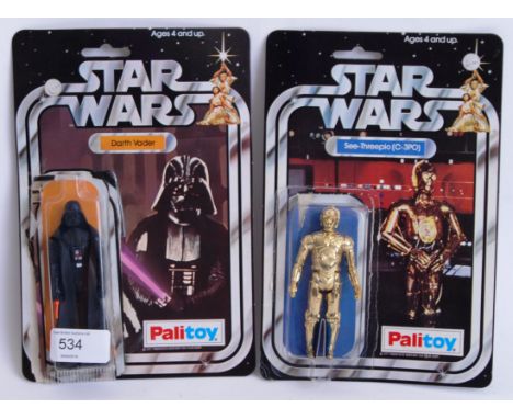 STAR WARS; Two original 1970's Star Wars carded action figures. Both 12 back - C3PO and Darth Vader. C3PO appears unused but 