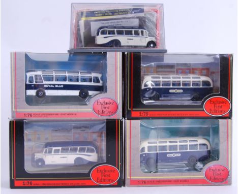 BUSES: A collection of diecast model buses, all 1:76 00 gauge scale ' Royal Blue ' livery. Various makes - 4x EFE and 1x Corg