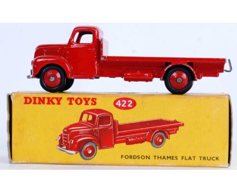 DINKY: An original vintage Dinky Toys 422 Fordson Thames Flat Truck diecast model truck. Red. Within a good original box. 

N